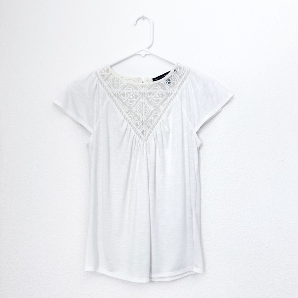 WHBM Crochet Lace Inlay Cap Sleeve Top in White XXS